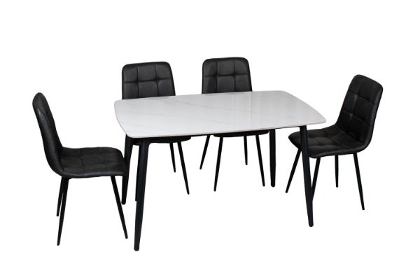 Picture of SAROTO 130 Sintered Stone Top 5PC Dining Set (Gloss White Table + Charcoal Chairs)