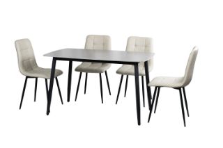 Picture of SAROTO 130 Sintered Stone Top 5PC Dining Set (Matte Grey Table + 4 Creamy White Chairs)