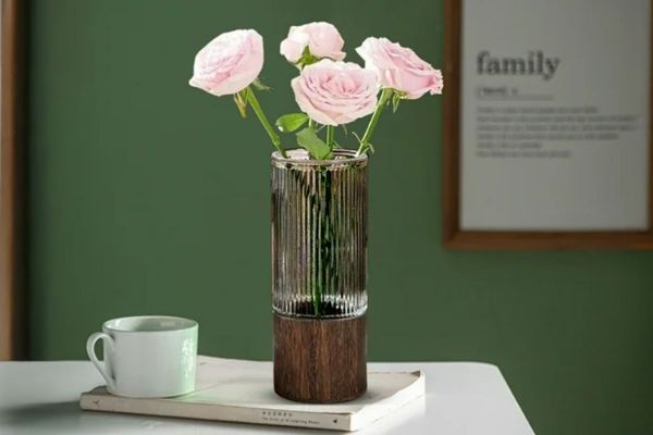 Picture of Striped Glass Vase with Wooden Base