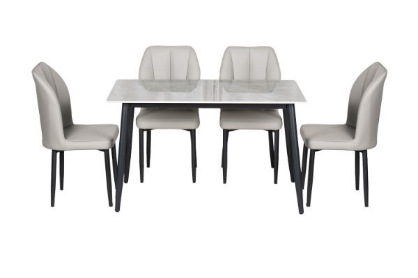 Picture of MIKASA 120 Sintered Stone Top 5PC Dining Set (Grey Table + 4 Light Grey Chairs)
