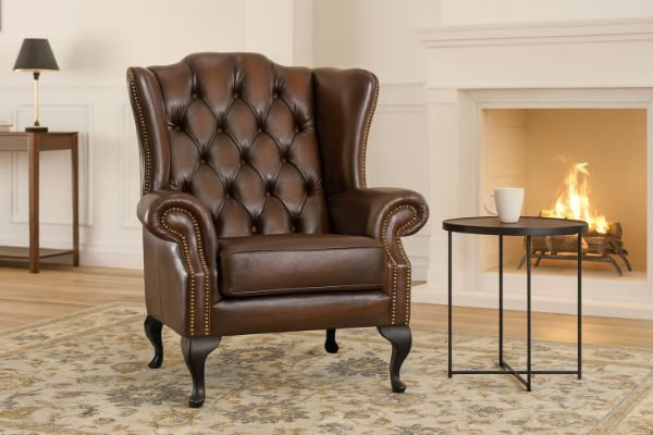 Picture of WILLIFORD 100% Genuine Leather Chesterfield High Back Wing 1 Seater Sofa/Armchair/Sofa Chair (Tobacco)