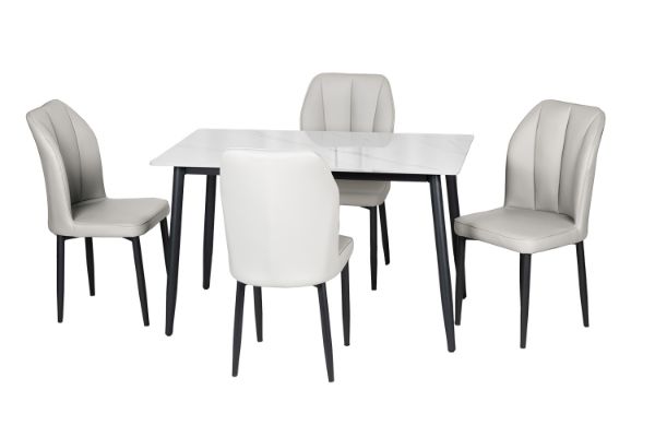 Picture of MIKASA 120 Sintered Stone Top 5PC Dining Set (Crisp-White Table + 4 Light Grey Chairs)