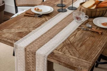 Picture of 376-004 Cotton-Edged Woven Table Runner/Bed Runner with Tassel - 30cmx240cm