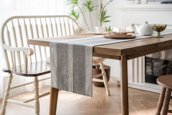 Picture of Jacquard Geometric Pattern Table Runner/Bed Runner in 2 Sizes (Grey)