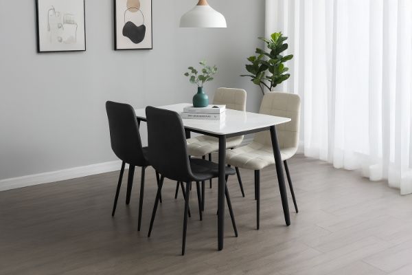 Picture of SAROTO 130 Sintered Stone Top 5PC Dining Set (Gloss White Table)