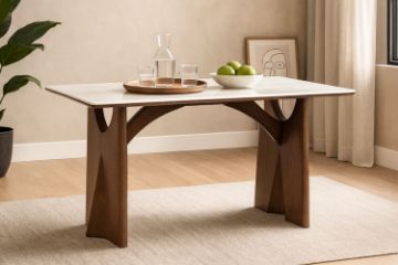 Picture of NATALIE 160 Dining Table with Natural White Stone Top & Solid Wood Base