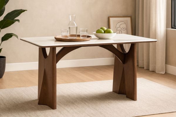 Picture of NATALIE 160 Dining Table with Natural White Stone Top & Solid Wood Base