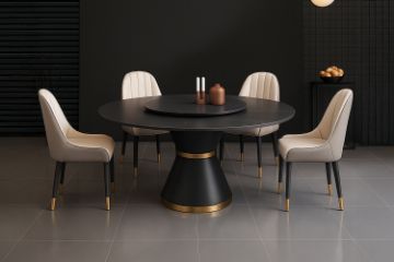 Picture of ORBIT 1.35M 5PC/7PC Round Rotating Sintered Stone Top Dining Set (Black Top)