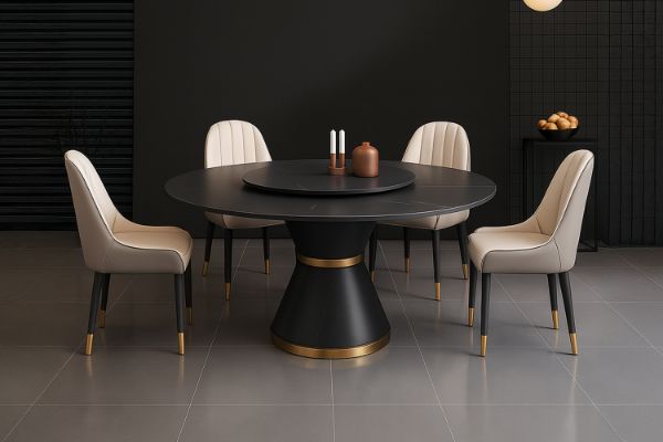 Picture of ORBIT 1.35M Round Rotating Sintered Stone Top Dining Set (Black Top) - 5PC