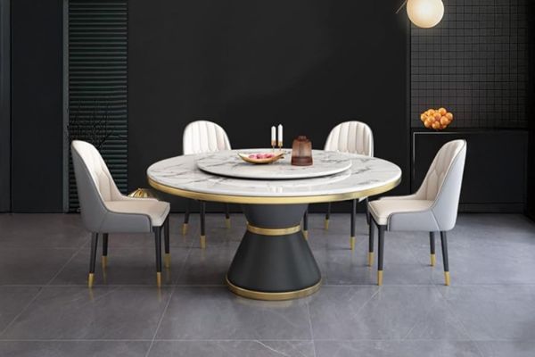 Picture of ORBIT 1.5M Round Rotating Sintered Stone Top Dining Set (White Top) - 5PC