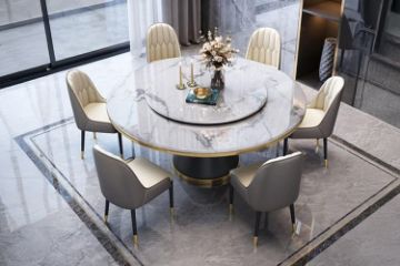 Picture of ORBIT 1.5M Round Rotating Sintered Stone Top Dining Set (White Top) - 7PC