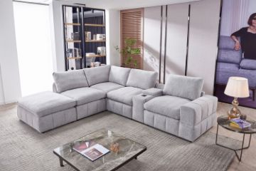 Picture of LUXEON Sectional Modular Sofa Range with Ottoman & Storage Console Hidden Cup Holders & Wireless Charging & USB Ports
