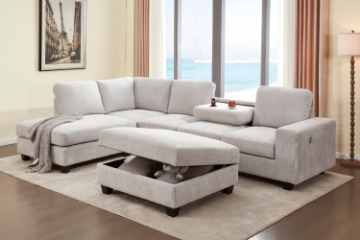 Picture of OSAKA Sectional Sofa with Storage Ottoman, Flip-Back Hidden Cup Holders & USB Port (Beige)