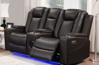 Picture of MONROSE Air Leather Dual Motor Reclining Sofa Range (Brown) - 2 Seat with Console & Bluetooth Speaker & Wireless Charging (2RRC)