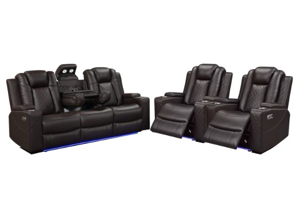 Picture of MONROSE Air Leather Dual Motor Reclining Sofa Range (Brown) - 3RRC+1R+1R Sofa Set