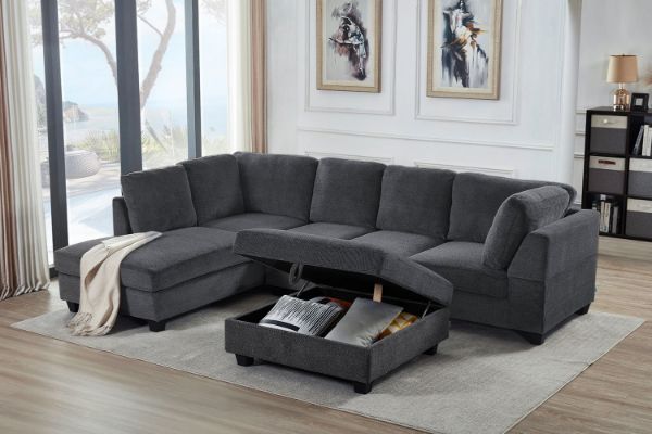 Picture of LIBERTY Premium Sectional Sofa (Dark Grey)  - Chaise Facing Left with Storage Ottoman