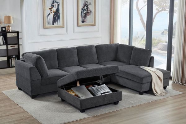 Picture of LIBERTY Premium Sectional Sofa (Dark Grey)  - Chaise Facing Right with Storage Ottoman 