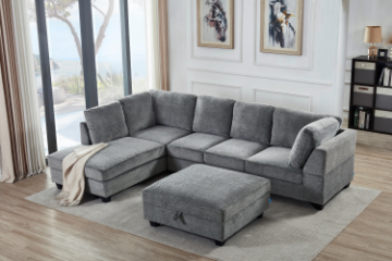 Picture of LIBERTY Premium Sectional Sofa (Grey) - Chaise Facing Left with Storage Ottoman