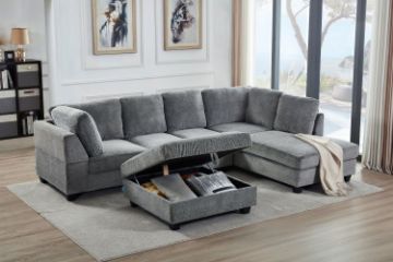 Picture of LIBERTY Premium Sectional Sofa (Grey) - Chaise Facing Right with Storage Ottoman