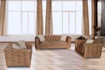 Picture of [FLOOR MODEL CLEARANCE] MALMO  3 Seater  Velvet Sofa with Pillows (Brown) 