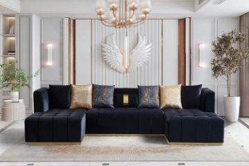 Picture of [FLOOR MODEL CLEARANCE] HALOTINE U-Shape Velvet Sectional Sofa (Black)