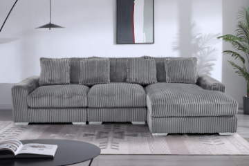 Picture of WINSTON Corduroy Modular Sectional  Sofa (Grey) - Chaise Facing Right with Ottoman (4PC Set)