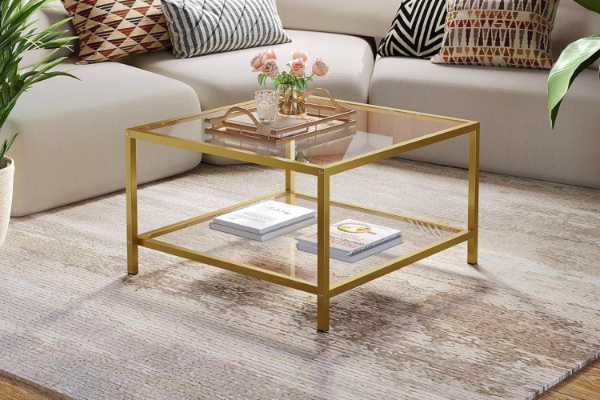 Picture of TOBAGO 68 Square Tempered Glass Coffee Table (Golden)