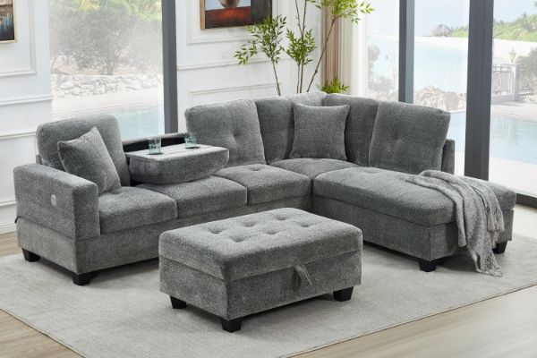 Picture of  NEBULA Pro Sectional Sofa with Storage Ottoman (Misty Grey) - Chaise Facing Right