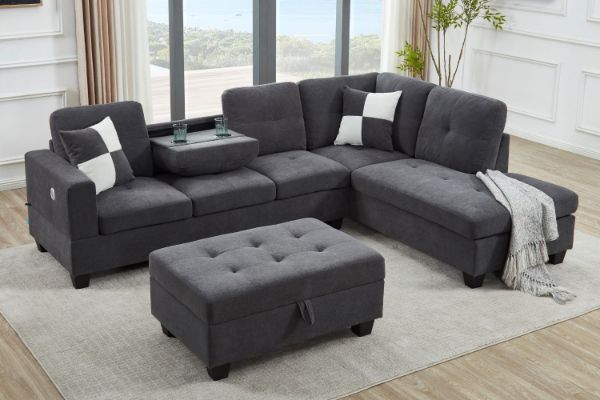 Picture of NEBULA Pro Sectional Sofa with Storage Ottoman (Dark Grey) - Chaise Facing Right