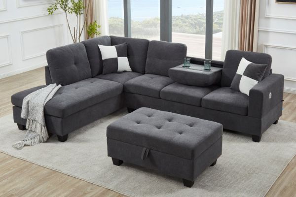 Picture of NEBULA Pro Sectional Sofa with Storage Ottoman (Dark Grey)- Chaise Facing Left