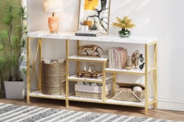 Picture of [FLOOR MODEL CLEARANCE] ELOWEN 140 Console Table with Shelves (Off-White)