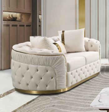 Picture of  [FLOOR MODEL CLEARANCE]  PIEDMONT 2 Seater  Chesterfield Velvet Sofa Range (Beige)