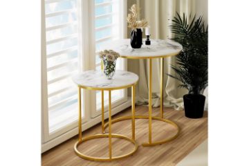 Picture of  [FLOOR MODEL CLEARANCE] AYDAN Nesting Side Table with White Marble Top and Gold Legs