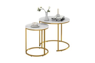 Picture of  [FLOOR MODEL CLEARANCE] AYDAN Nesting Side Table with White Marble Top and Gold Legs