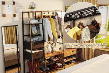 Picture of  [FLOOR MODEL CLEARANCE]  SERAPH Coat Rack Stand with 6-Tier Side Shelves and Shoe Storage