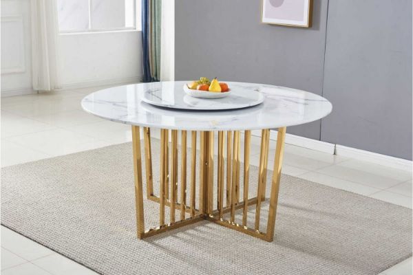 Picture of  [FLOOR MODEL CLEARANCE]  MARBELLO 140 Round Marble Top Stainless Steel Dining Table (Gold)