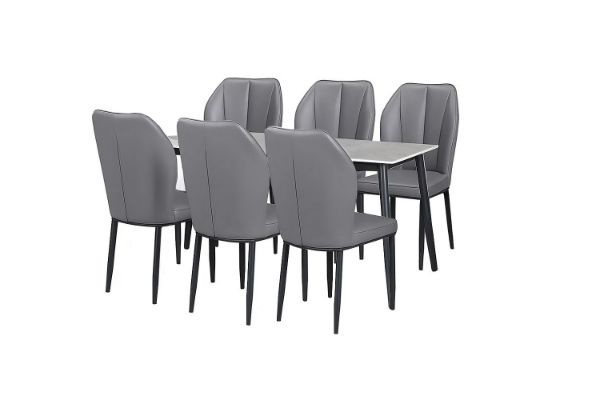 Picture of MIKASA 140 Sintered Stone Top 7PC Dining Set (Grey Table + 6 Dark Grey Chairs)