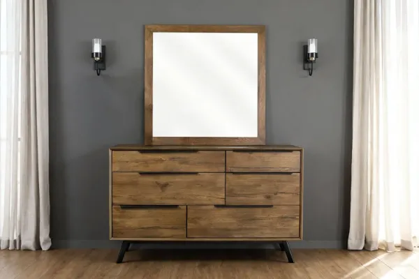 Picture of CLEVEDON 6-Drawer Solid Oak Dresser with Mirror