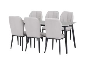 Picture of MIKASA 140 Sintered Stone Top 7PC Dining Set (Grey Table + 6 Light Grey Chairs)