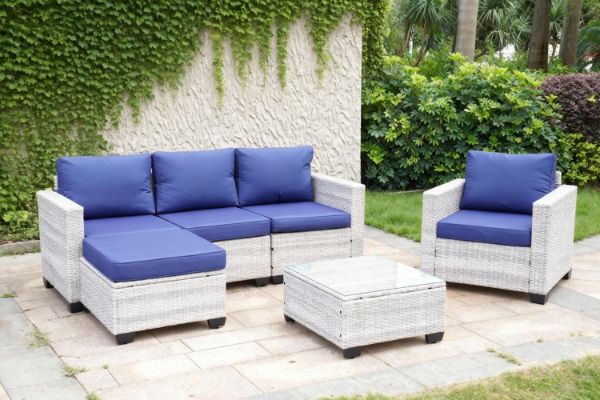 Picture of EUDY 6PC Modular Wicker Outdoor Lounge Sofa Set (Grey+Blue)