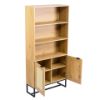 Picture of  [FLOOR MODEL CLEARANCE]  SAILOR 2-Door Bookshelf with Rattan (Oak Colour)