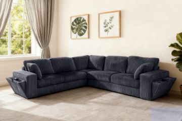Picture of ALBERTA Corduroy Fabric Sectional Sofa with Built-in Bluetooth Speakers & Wireless Charging