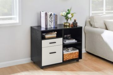Picture of  [FLOOR MODEL CLEARANCE] HARKEN 2-Drawer Cabinet with Wheels (Black&White)