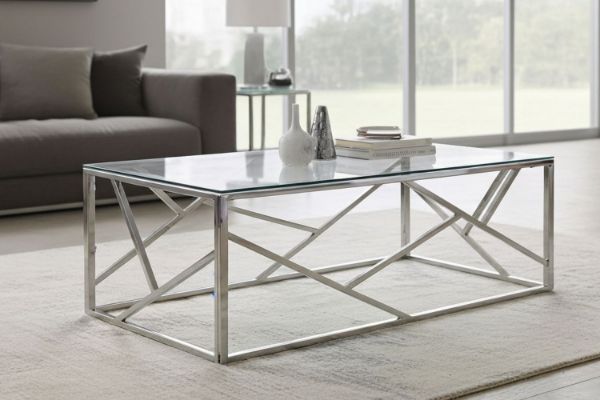Picture of LELLA Rectangle Clear Glass Coffee Table (Silver)