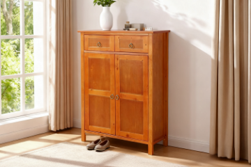 Picture of METRO 2 Door 2 Drawer Solid Pine Wood Shoe Cabinet (Caramel)