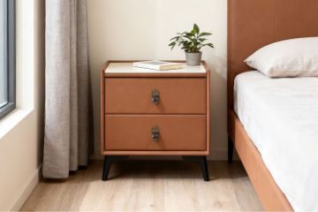 Picture of CUBA 2-Drawer Sintered Stone Top Bedside Table (Brown)