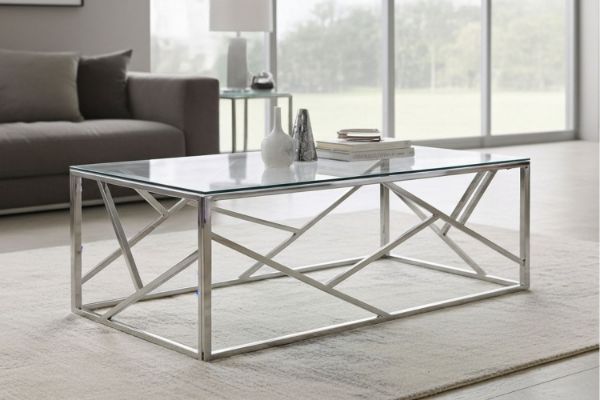 Picture of LELLA Rectangle Clear Glass Coffee Table (Silver)