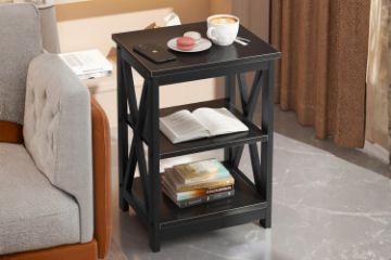 Picture of VECELO 2-Shelf Side Table (Black)
