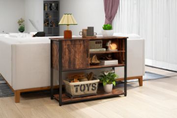 Picture of BESTIER Console Table with Storage Cabinet and Shelves  (Brown)