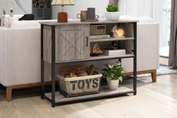 Picture of BESTIER Console Table with Storage Cabinet and Shelves  (Grey)